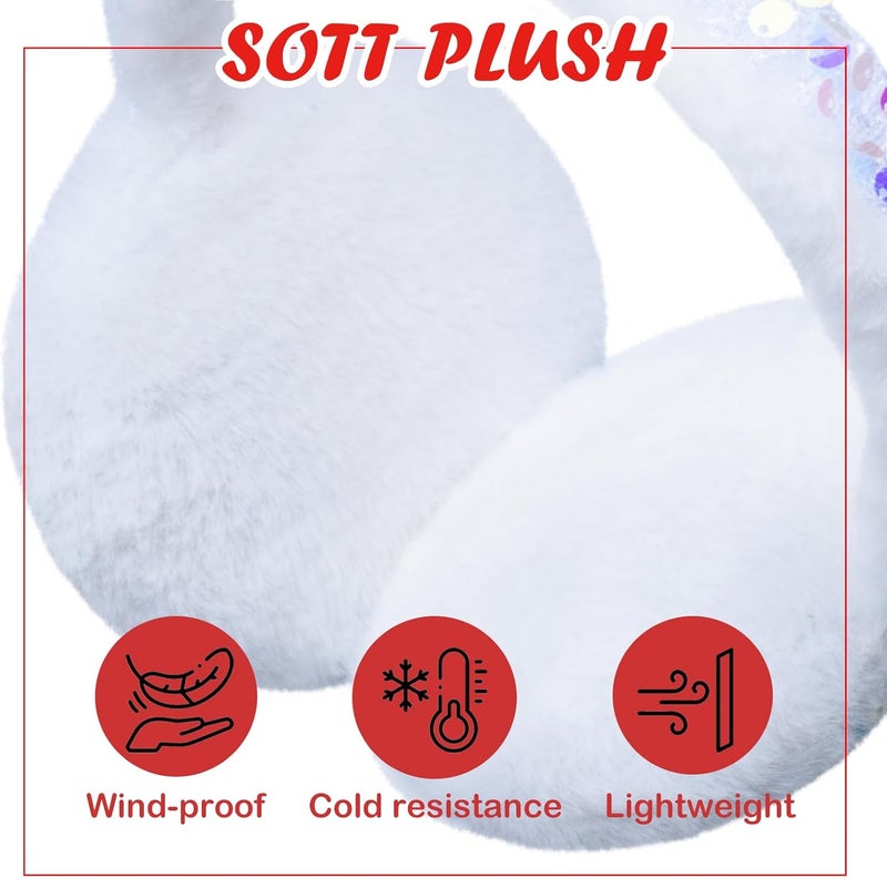 GSFY Ear Muffs Gloves Set for Kids Girls Adjustable Winter Sequin Faux Fur Windproof Warm Ear Warmer Outdoor - Image 3